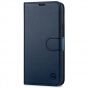 SHIELDON iPhone 14 Plus Wallet Case, iPhone 14 Plus Genuine Leather Cover Book Folio Flip Kickstand Case with Magnetic Clasp - Navy Blue