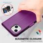 SHIELDON iPhone 14 Plus Wallet Case, iPhone 14 Plus Genuine Leather Cover Book Folio Flip Kickstand Case with Magnetic Clasp - Purple