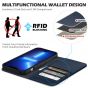 SHIELDON iPhone 14 Plus Wallet Case, iPhone 14 Plus Genuine Leather Cover with RFID Blocking, Book Folio Flip Kickstand Magnetic Closure - Navy Blue
