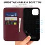 SHIELDON iPhone 14 Plus Wallet Case, iPhone 14 Plus Genuine Leather Cover with RFID Blocking, Book Folio Flip Kickstand Magnetic Closure - Wine Red