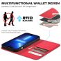 SHIELDON iPhone 14 Plus Wallet Case, iPhone 14 Plus Genuine Leather Cover with RFID Blocking, Book Folio Flip Kickstand Magnetic Closure - Red - Litchi Pattern