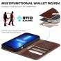 SHIELDON iPhone 14 Plus Wallet Case, iPhone 14 Plus Genuine Leather Cover with RFID Blocking, Book Folio Flip Kickstand Magnetic Closure - Coffee - Retro