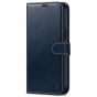 SHIELDON iPhone 14 Plus Wallet Case, iPhone 14 Plus Genuine Leather Cover Book Folio Flip Kickstand Case with Magnetic Clasp - Dark Blue - Retro