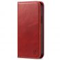SHIELDON iPhone 14 Plus Wallet Case, iPhone 14 Plus Genuine Leather Cover with RFID Blocking, Book Folio Flip Kickstand Magnetic Closure - Red - Retro