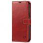 SHIELDON iPhone 14 Plus Wallet Case, iPhone 14 Plus Genuine Leather Cover Book Folio Flip Kickstand Case with Magnetic Clasp - Red - Retro