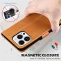 SHIELDON iPhone 14 Pro Wallet Case, iPhone 14 Pro Genuine Leather Cover with Magnetic Clasp - Brown