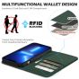 SHIELDON iPhone 14 Pro Wallet Case, iPhone 14 Pro Genuine Leather Cover Folio Case with Magnetic Closure - Midnight Green
