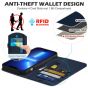 SHIELDON iPhone 14 Pro Max Wallet Case, iPhone 14 Pro Max Genuine Leather Cover with Magnetic Clasp Closure Flip Case - Navy Blue