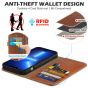 SHIELDON iPhone 14 Pro Wallet Case, iPhone 14 Pro Genuine Leather Cover with Magnetic Clasp - Brown - Retro