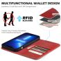 SHIELDON iPhone 14 Pro Wallet Case, iPhone 14 Pro Genuine Leather Cover Folio Case with Magnetic Closure - Red - Retro