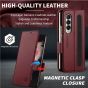 SHIELDON SAMSUNG Galaxy Z Fold4 5G Genuine Leather Wallet Case Cover with S Pen Holder, Folio Flip Style - Wine Red