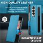 SHIELDON SAMSUNG Galaxy Z Fold4 5G Genuine Leather Wallet Case Cover with S Pen Holder, Folio Flip Style - Light Blue - Litchi Pattern