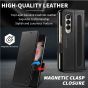 SHIELDON SAMSUNG Galaxy Z Fold4 5G Genuine Leather Wallet Case Cover with S Pen Holder, Folio Flip Style - Black - Retro