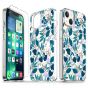TUCCH iPhone 13 Clear TPU Case Non-Yellowing, Transparent Thin Slim Scratchproof Shockproof TPU Case with Tempered Glass Screen Protector for iPhone 13 5G - Blue Flowers Leaves