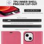 TUCCH iPhone 13 Wallet Case, iPhone 13 PU Leather Case, Folio Flip Cover with RFID Blocking, Credit Card Slots, Magnetic Clasp Closure - Hot Pink