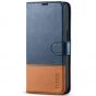 TUCCH iPhone 13 Wallet Case, iPhone 13 PU Leather Case, Folio Flip Cover with RFID Blocking, Credit Card Slots, Magnetic Clasp Closure - Blue & Brown