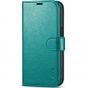 TUCCH iPhone 15 Pro Max Leather Wallet Case, iPhone 15 Pro Max Flip Phone Case - Full Grain Cyan