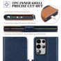 TUCCH SAMSUNG S23 Ultra Wallet Case, SAMSUNG Galaxy S23 Ultra PU Leather Cover Book Flip Folio Case - Dark Blue & Brown