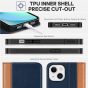 TUCCH iPhone 14 Wallet Case, iPhone 14 PU Leather Case, Flip Cover with Stand, Credit Card Slots, Magnetic Closure - Dark Blue & Brown